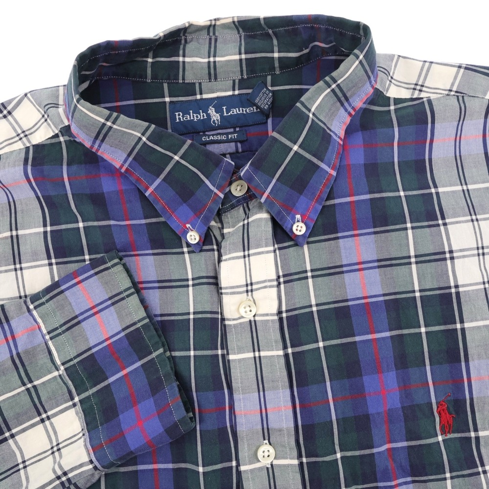 Polo Ralph Lauren Classic Fit Plaid Shirt Green Blue Long Sleeve Mens XXL